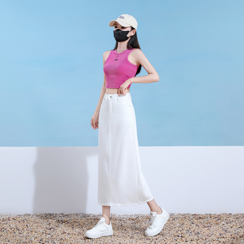 Breathable slim split long skirt all-match denim skirt for women