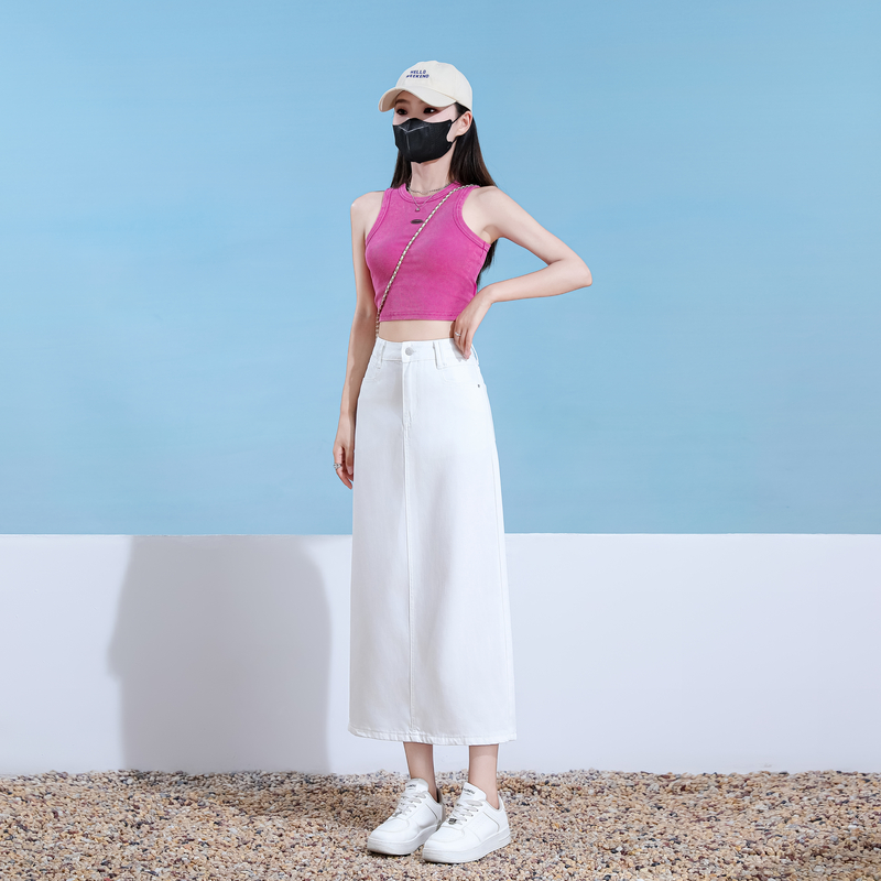 Breathable slim split long skirt all-match denim skirt for women