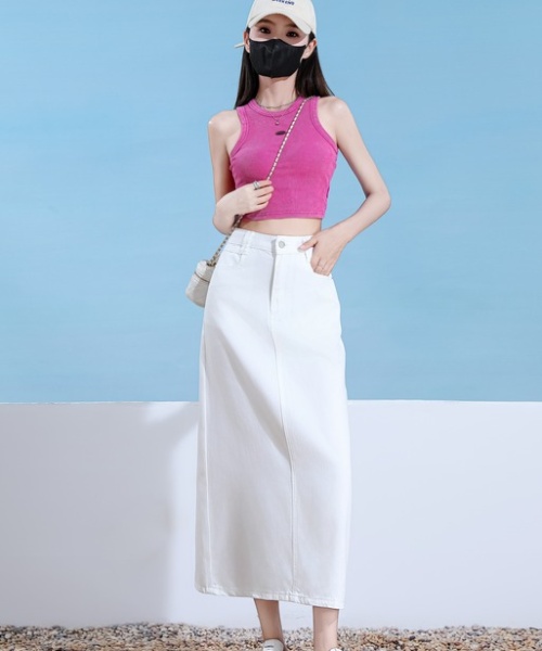 Breathable slim split long skirt all-match denim skirt for women