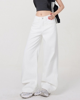 White personality slim pants drape pocket loose jeans for women
