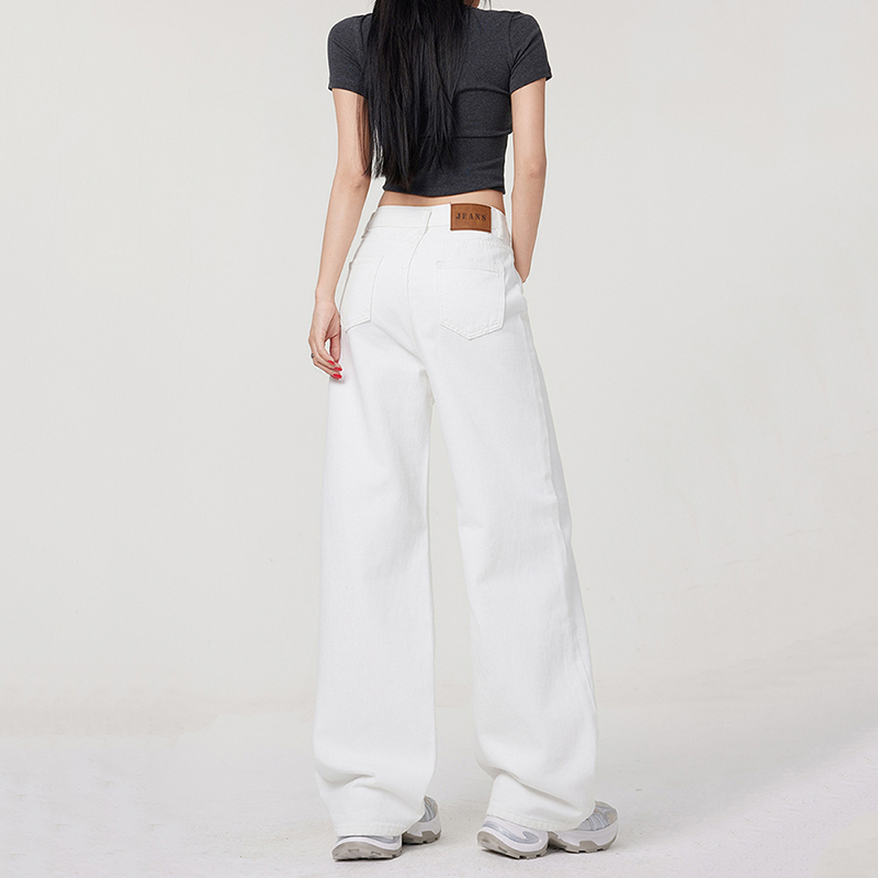 White personality slim pants drape pocket loose jeans for women