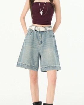 Loose straight shorts wide leg high waist five pants for women
