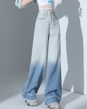 Light-blue summer jeans high waist gradient pants for women