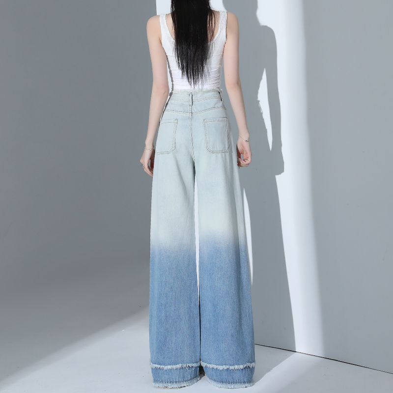 Light-blue summer jeans high waist gradient pants for women