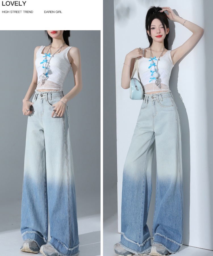 Light-blue summer jeans high waist gradient pants for women