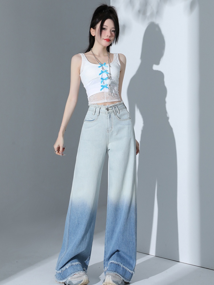 Light-blue summer jeans high waist gradient pants for women