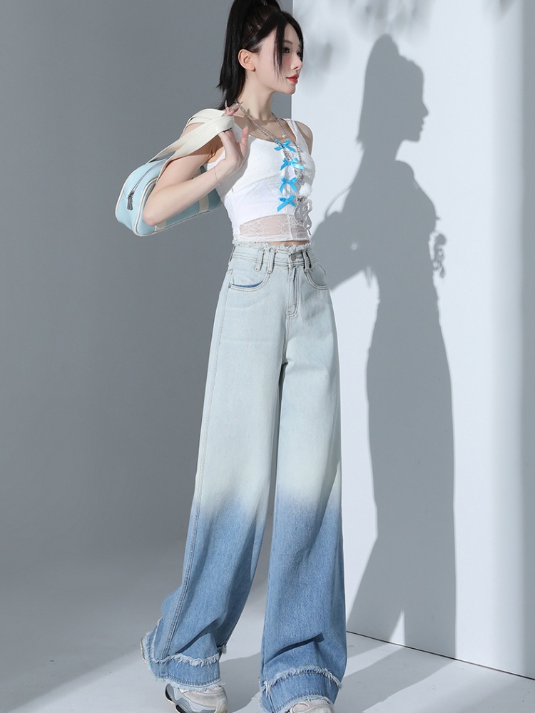 Light-blue summer jeans high waist gradient pants for women