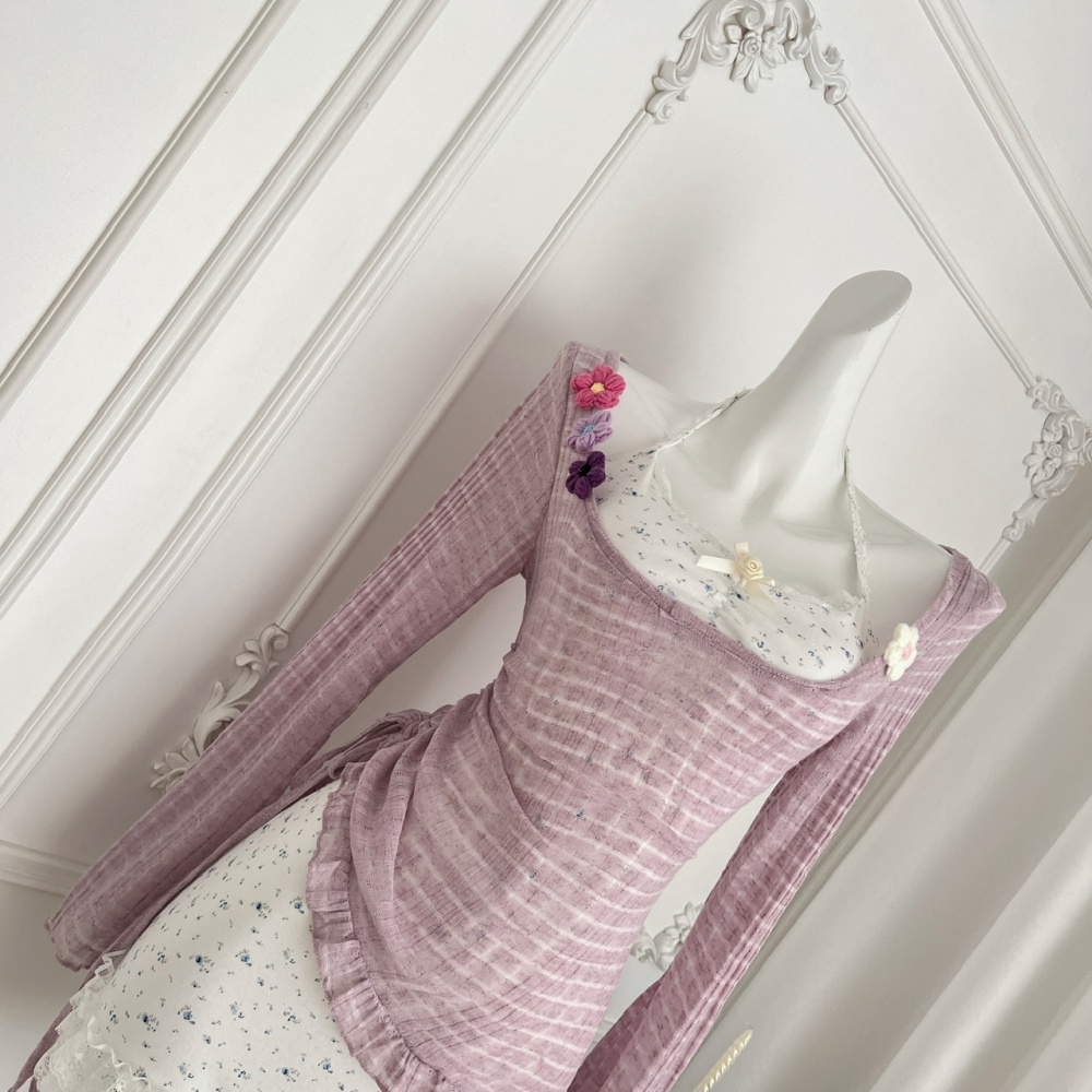 Embroidered flowers dress stereoscopic smock 2pcs set