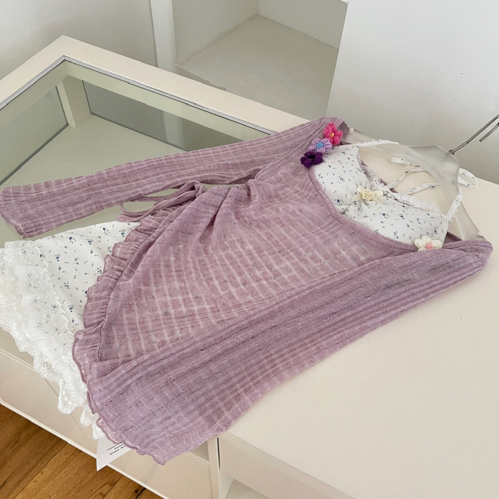 Embroidered flowers dress stereoscopic smock 2pcs set