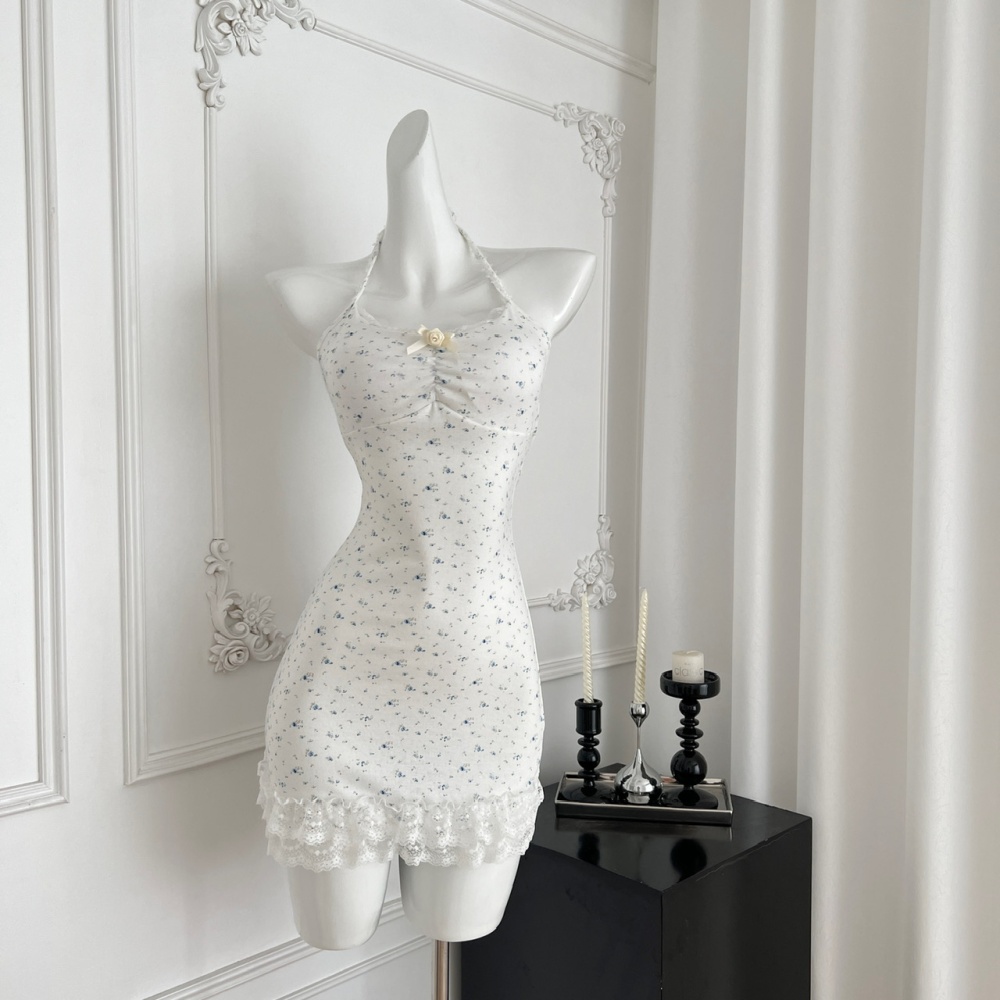 Embroidered flowers dress stereoscopic smock 2pcs set