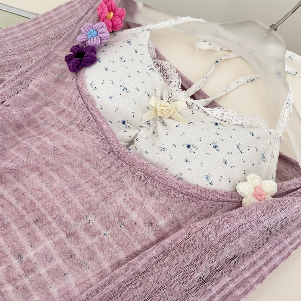 Embroidered flowers dress stereoscopic smock 2pcs set