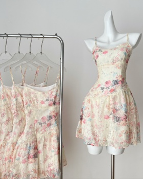 Pinched waist maiden lace vacation dress for women