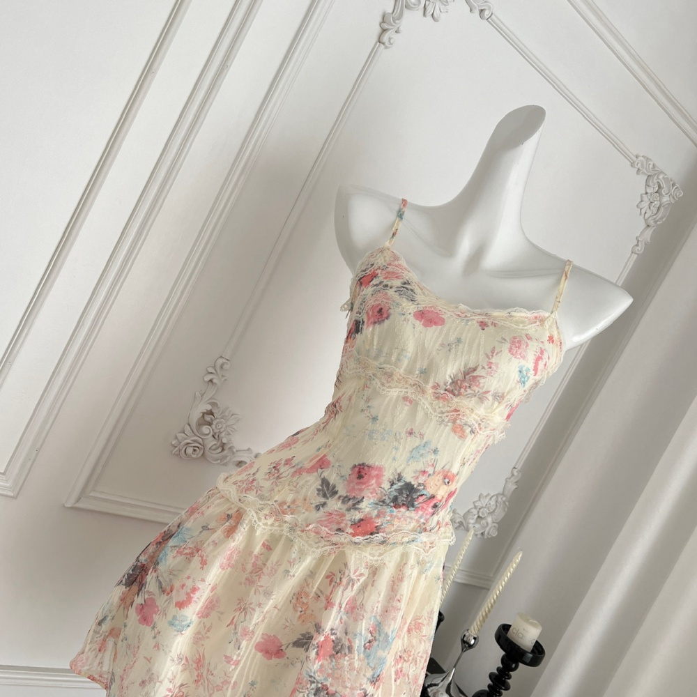 Pinched waist maiden lace vacation dress for women