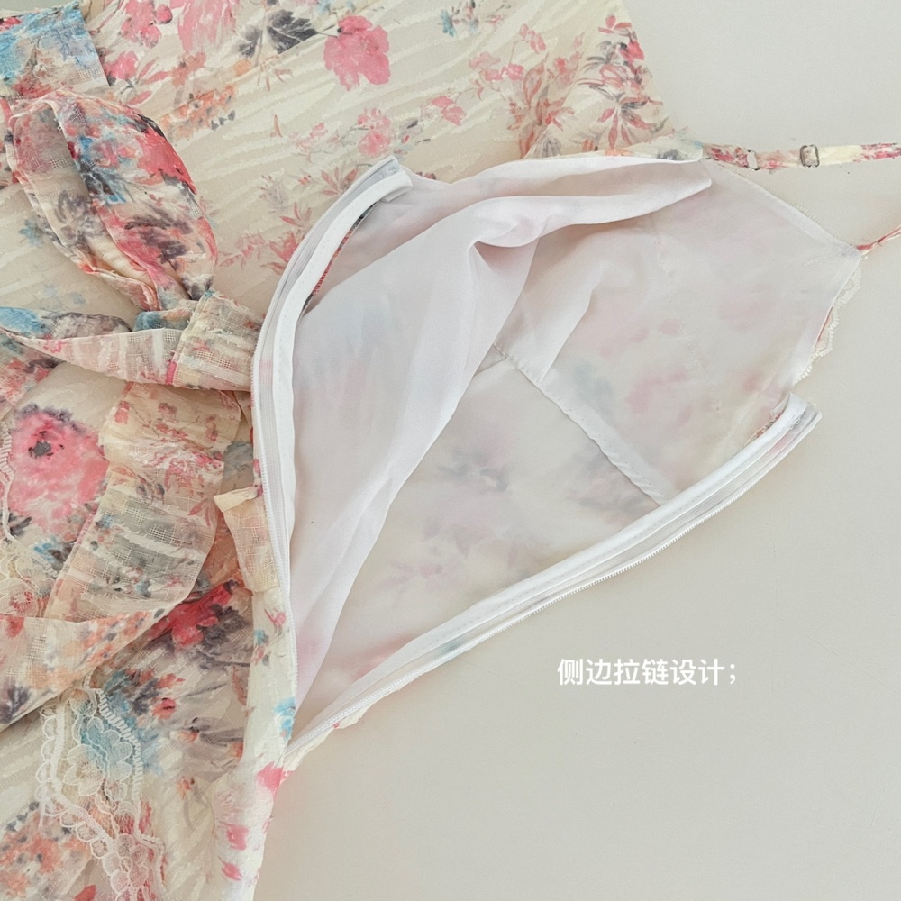 Pinched waist maiden lace vacation dress for women