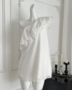 Lotus leaf edges romantic sloping shoulder dress