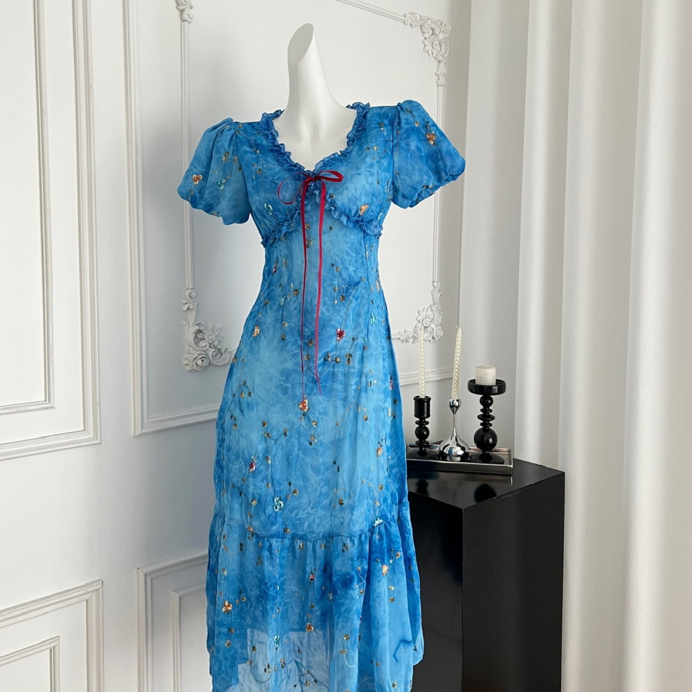 Floral slim dress V-neck summer long dress for women