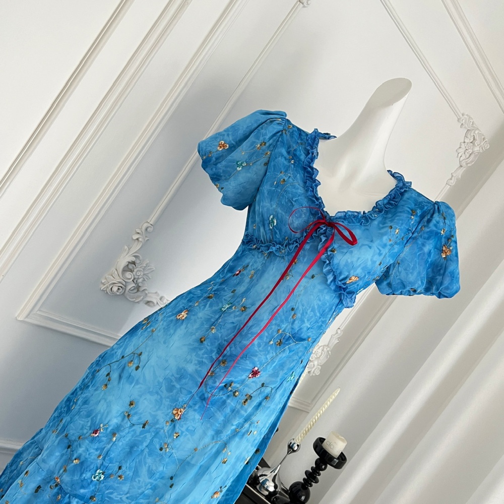 Floral slim dress V-neck summer long dress for women