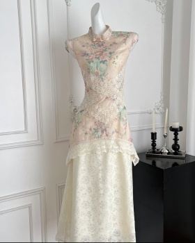 Hollow floral unique cheongsam summer lace dress