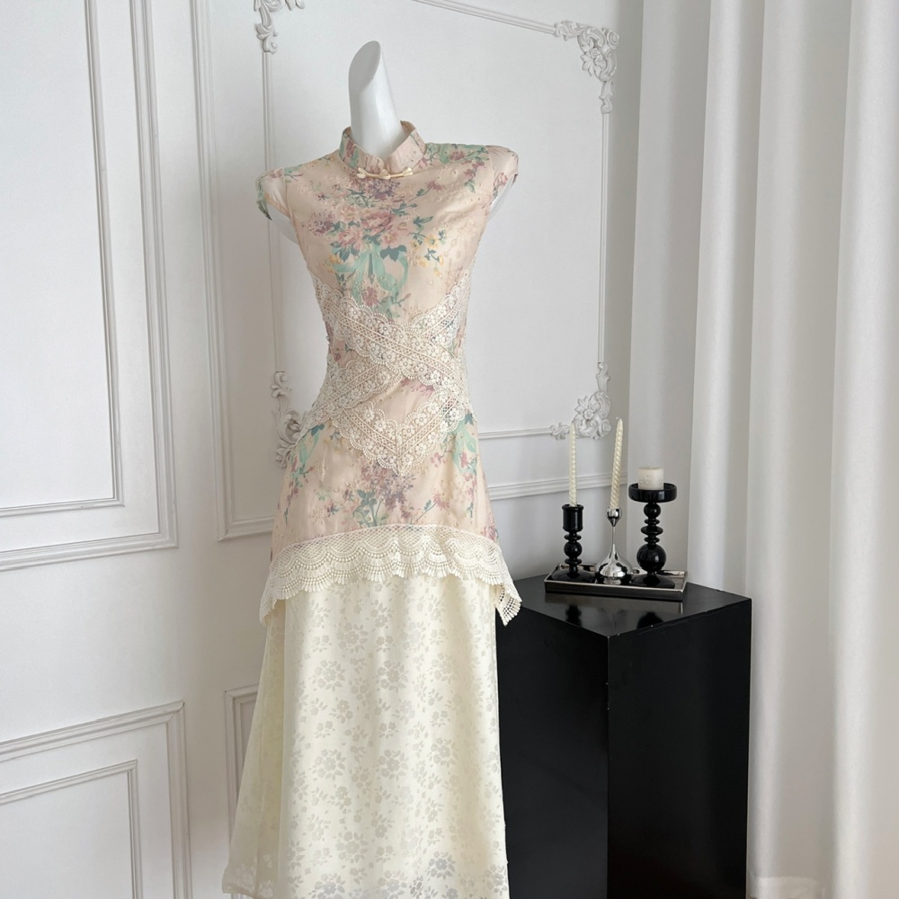 Hollow floral unique cheongsam summer lace dress