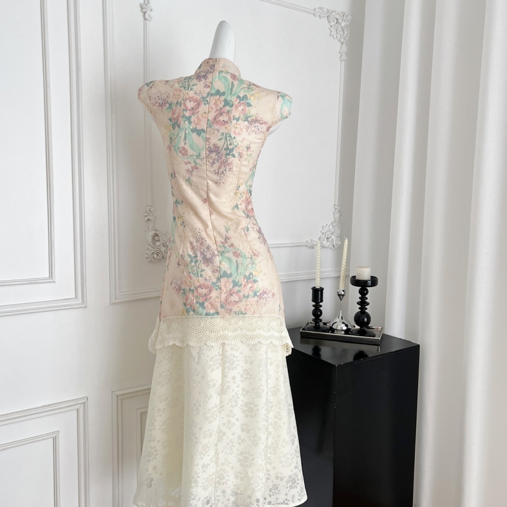 Hollow floral unique cheongsam summer lace dress