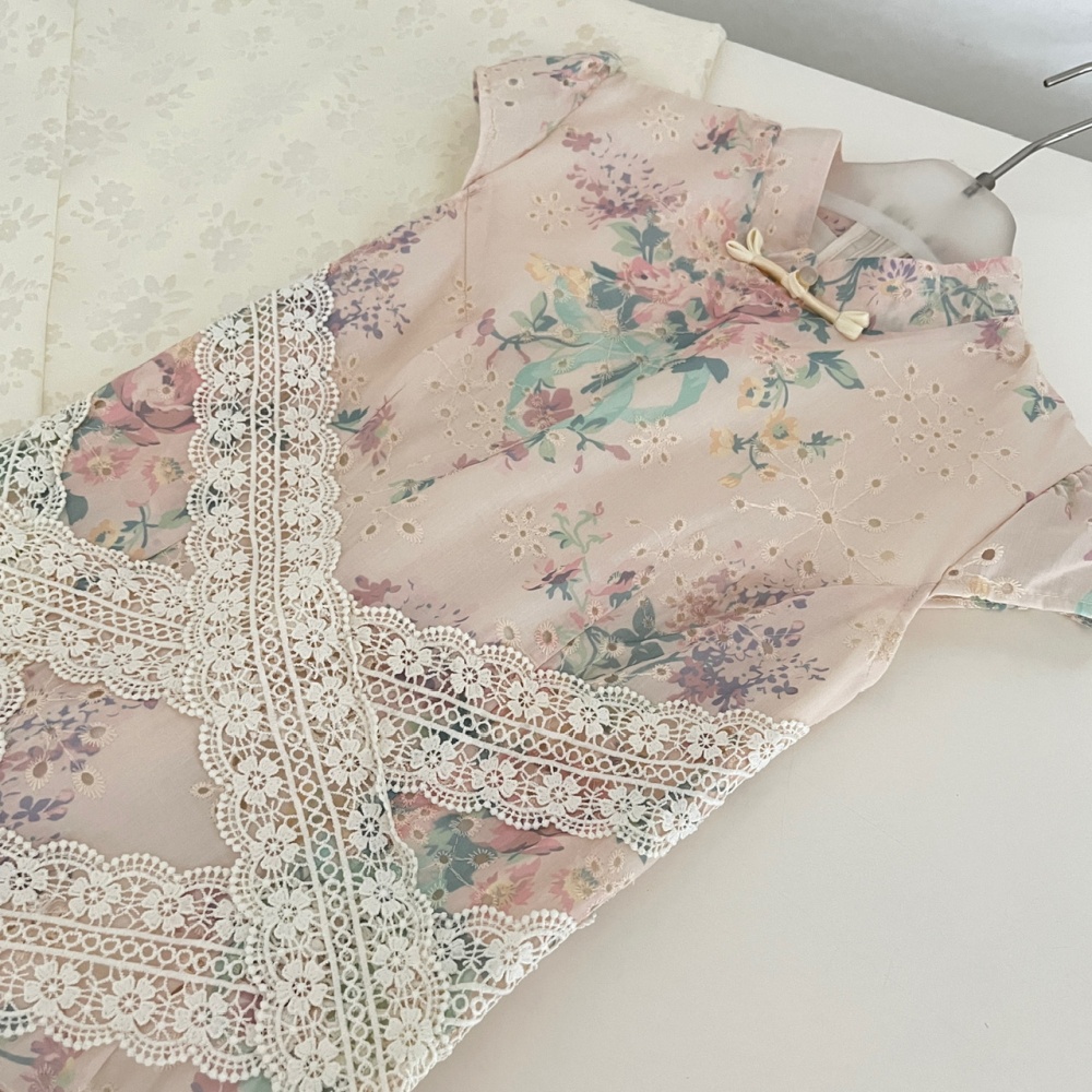 Hollow floral unique cheongsam summer lace dress