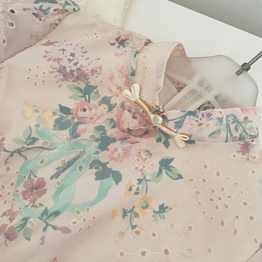 Hollow floral unique cheongsam summer lace dress