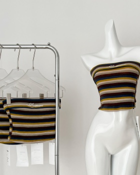 Slim stripe wrapped chest vest mixed colors halter short tops
