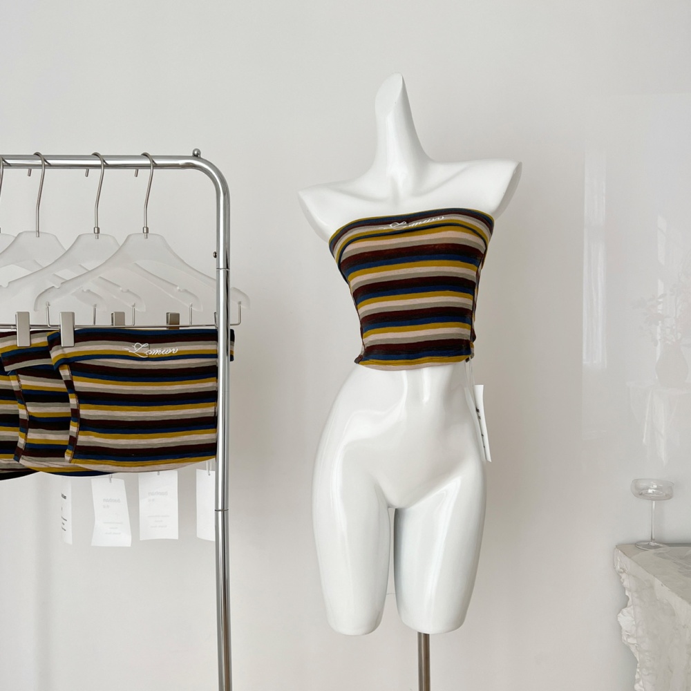 Slim stripe wrapped chest vest mixed colors halter short tops