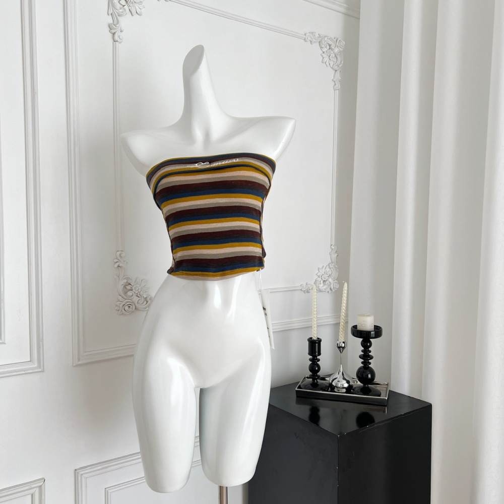 Slim stripe wrapped chest vest mixed colors halter short tops
