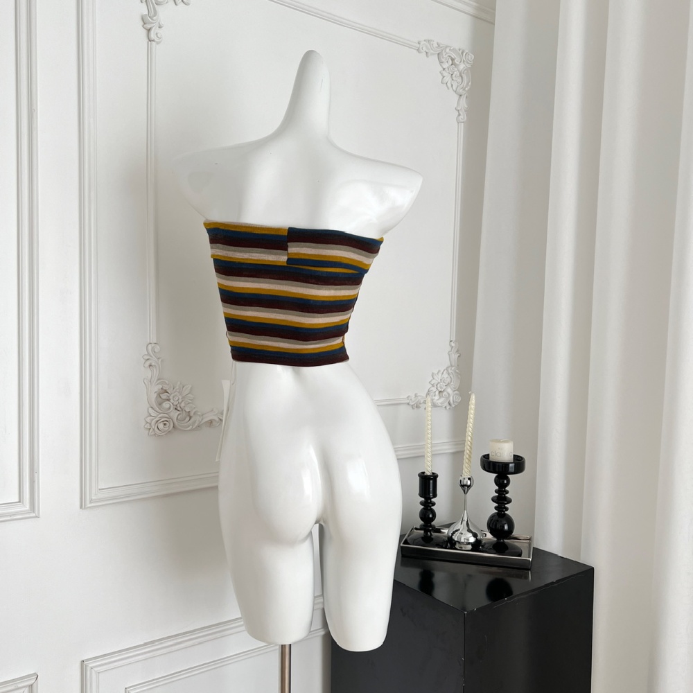 Slim stripe wrapped chest vest mixed colors halter short tops