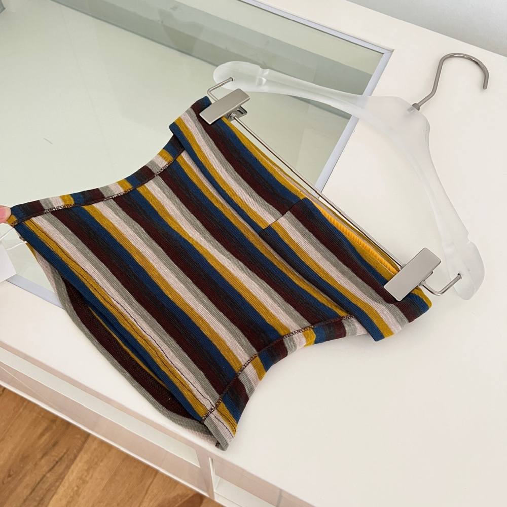 Slim stripe wrapped chest vest mixed colors halter short tops