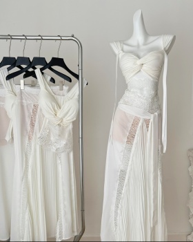 Lace enticement corset sling long skirt 2pcs set