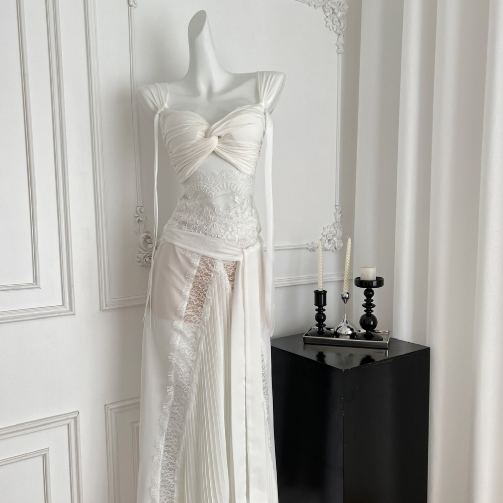 Lace enticement corset sling long skirt 2pcs set