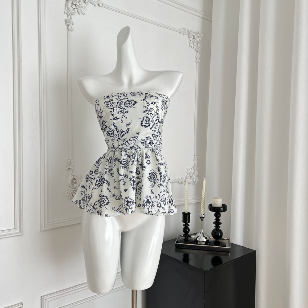 Summer flat shoulder pinched waist vest slim sling tops
