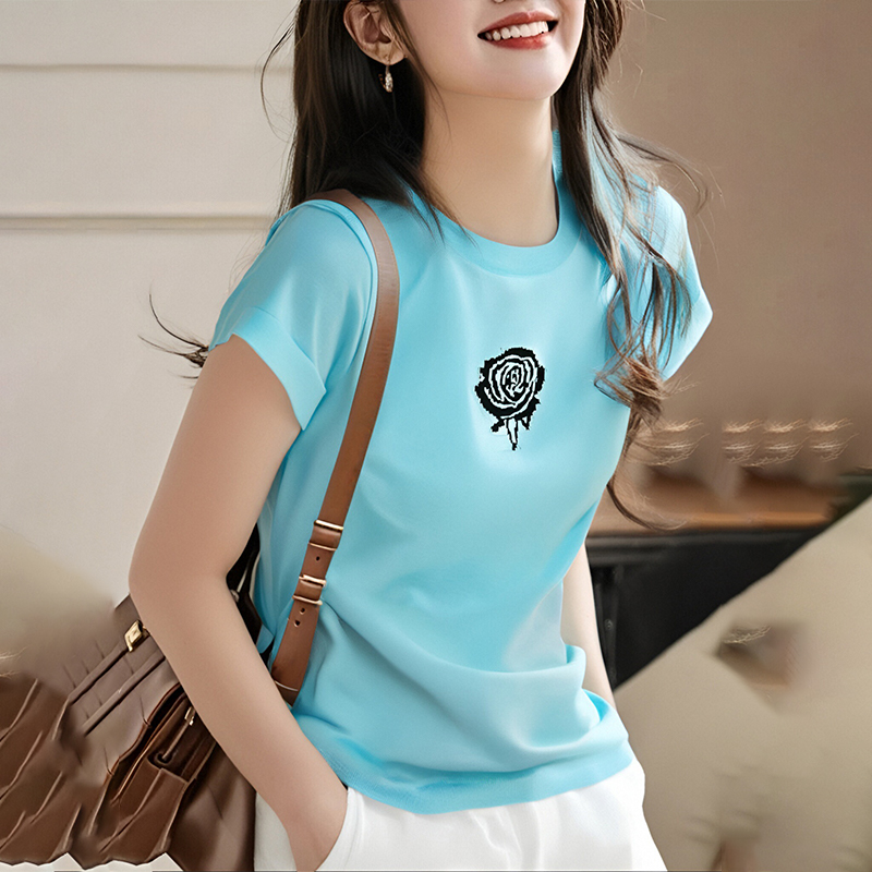 Summer ice silk knitted niche colors short sleeve T-shirt