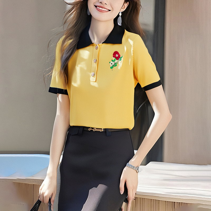 Yellow summer T-shirt printing ice silk tops