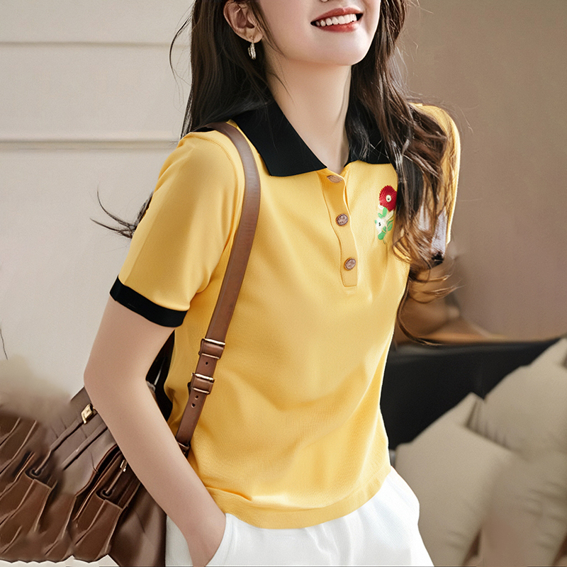 Yellow summer T-shirt printing ice silk tops