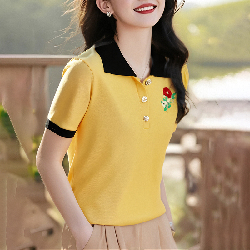 Yellow summer T-shirt printing ice silk tops
