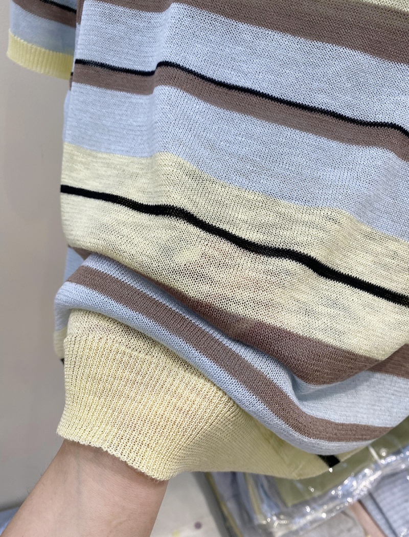 Mixed colors niche stripe ice silk sweater for women