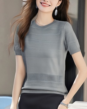 Jacquard knitted summer T-shirt temperament retro tops