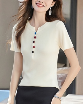 Knitted colors T-shirt summer buckle tops