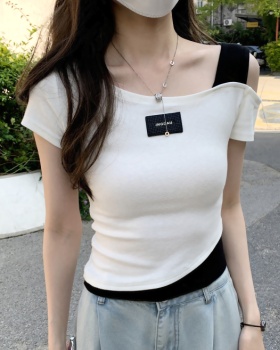 Mixed colors summer T-shirt sloping shoulder fashion tops