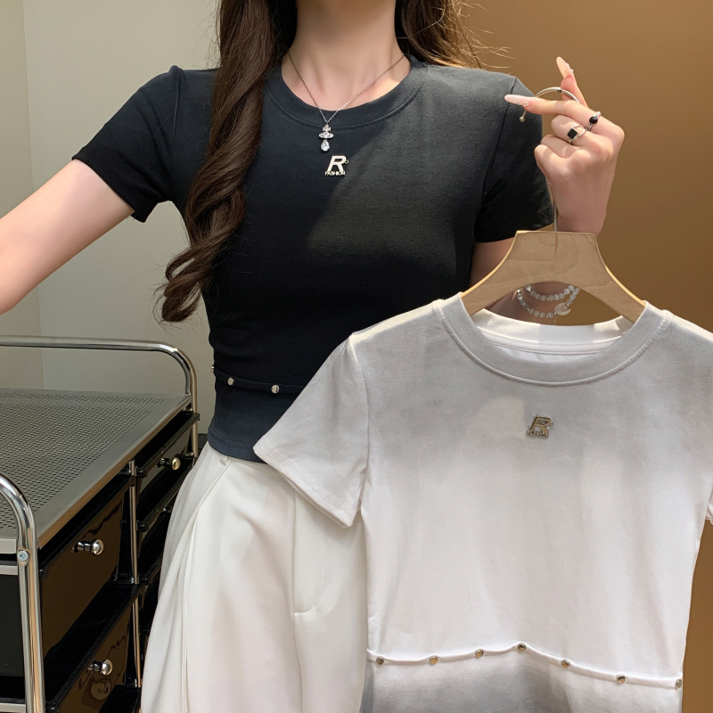 Gradient retro T-shirt short sleeve tops for women