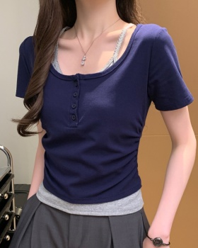 Short sleeve Pseudo-two tops all-match T-shirt