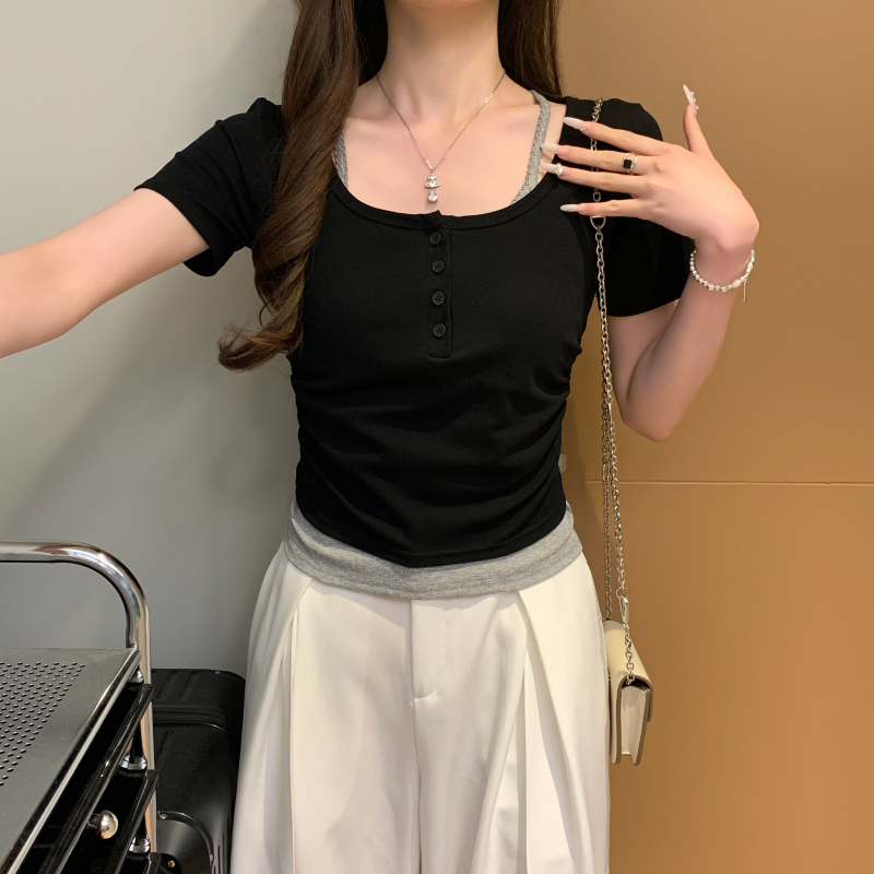 Short sleeve Pseudo-two tops all-match T-shirt