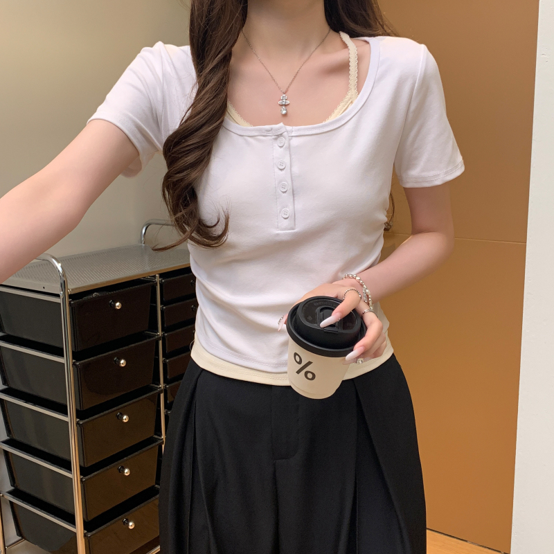 Short sleeve Pseudo-two tops all-match T-shirt