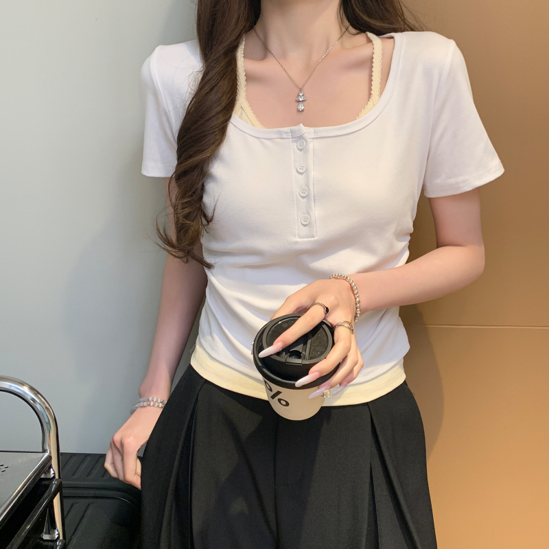 Short sleeve Pseudo-two tops all-match T-shirt