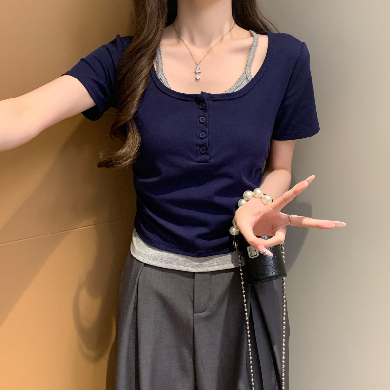Short sleeve Pseudo-two tops all-match T-shirt