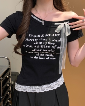 Western style strapless clavicle niche splice T-shirt for women