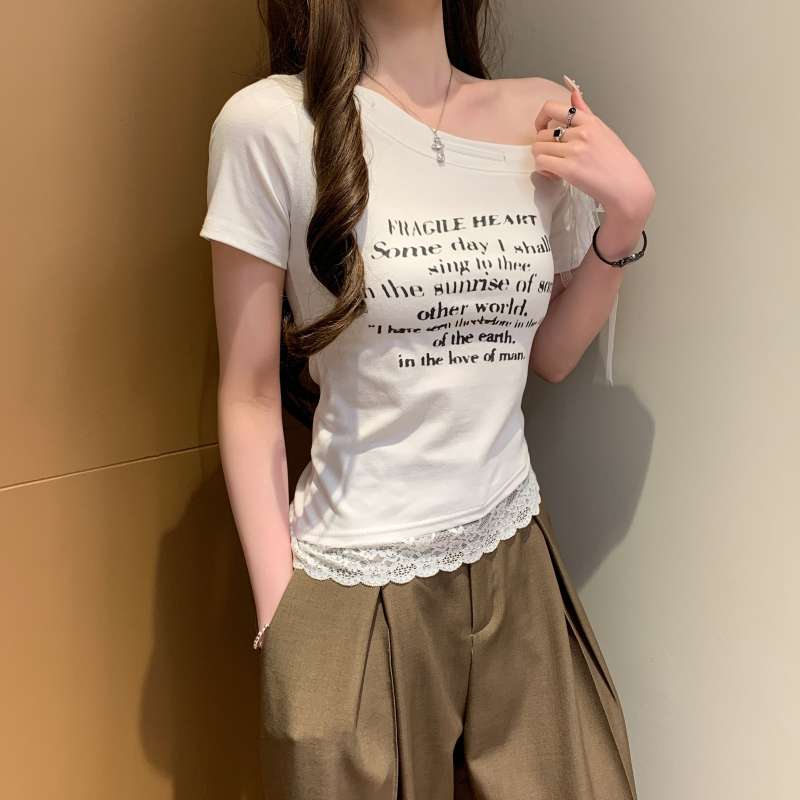 Western style strapless clavicle niche splice T-shirt for women